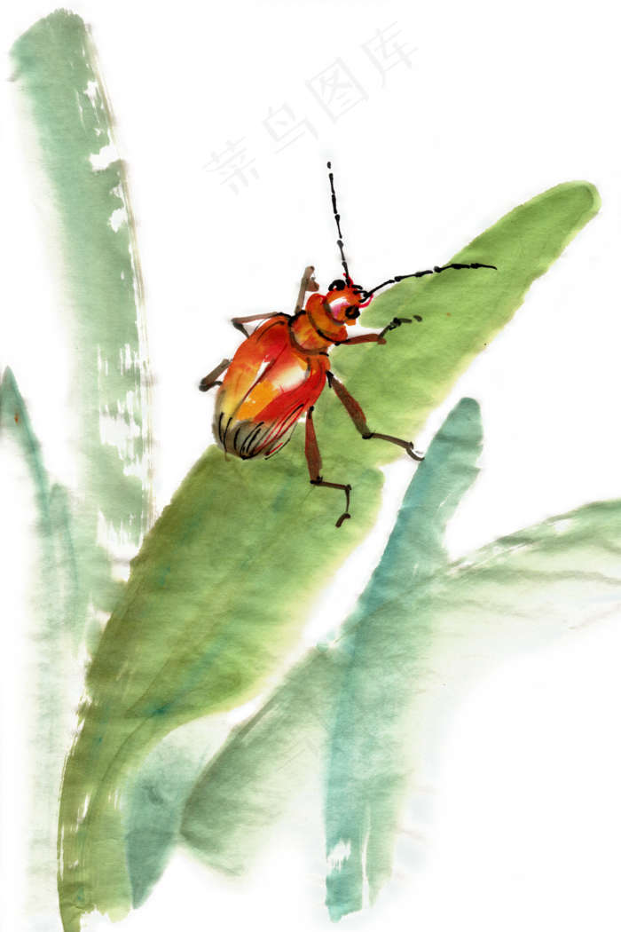 昆虫水墨画PNG免抠素材
