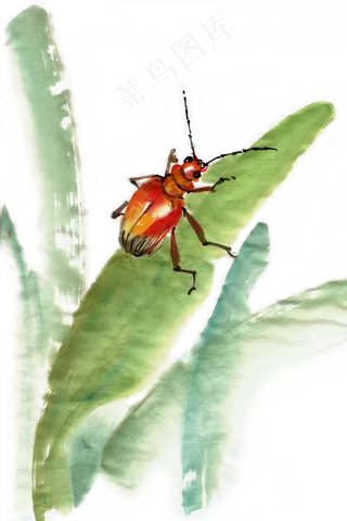 昆虫水墨画PNG免抠素材