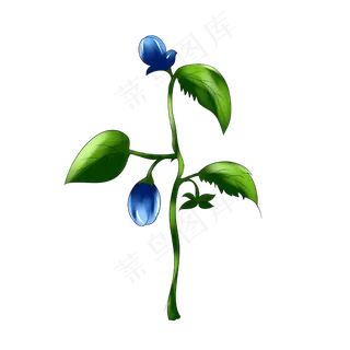 蓝色花朵绿色叶子手绘装饰