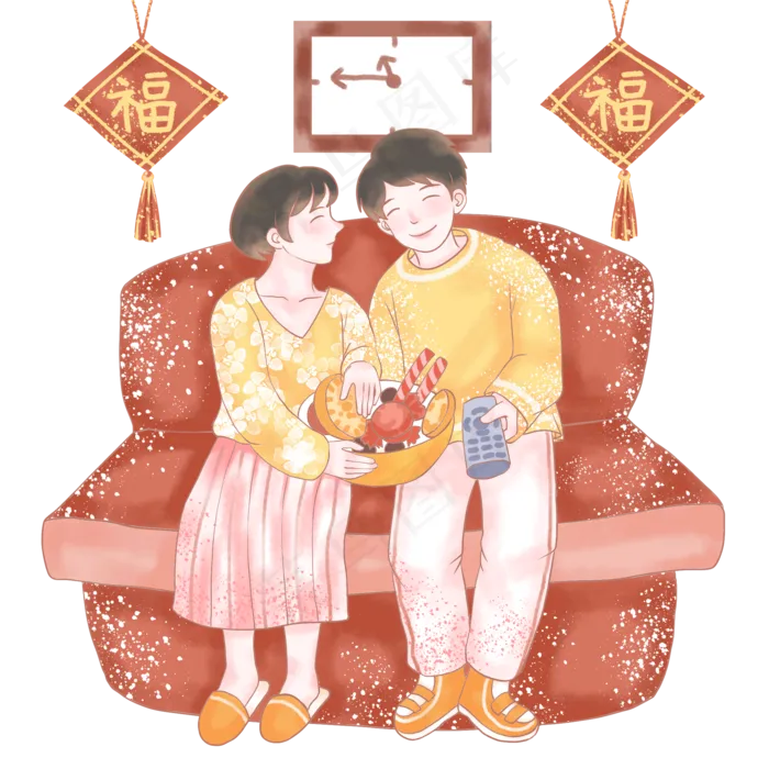 欢庆小年之宅在家,免抠元素(2048X2048(DPI:300))psd模版下载