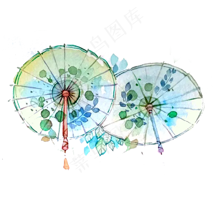 油纸伞古典翠色中国风折叠伞古风,免抠元素(2000X2000(DPI:200))psd模版下载