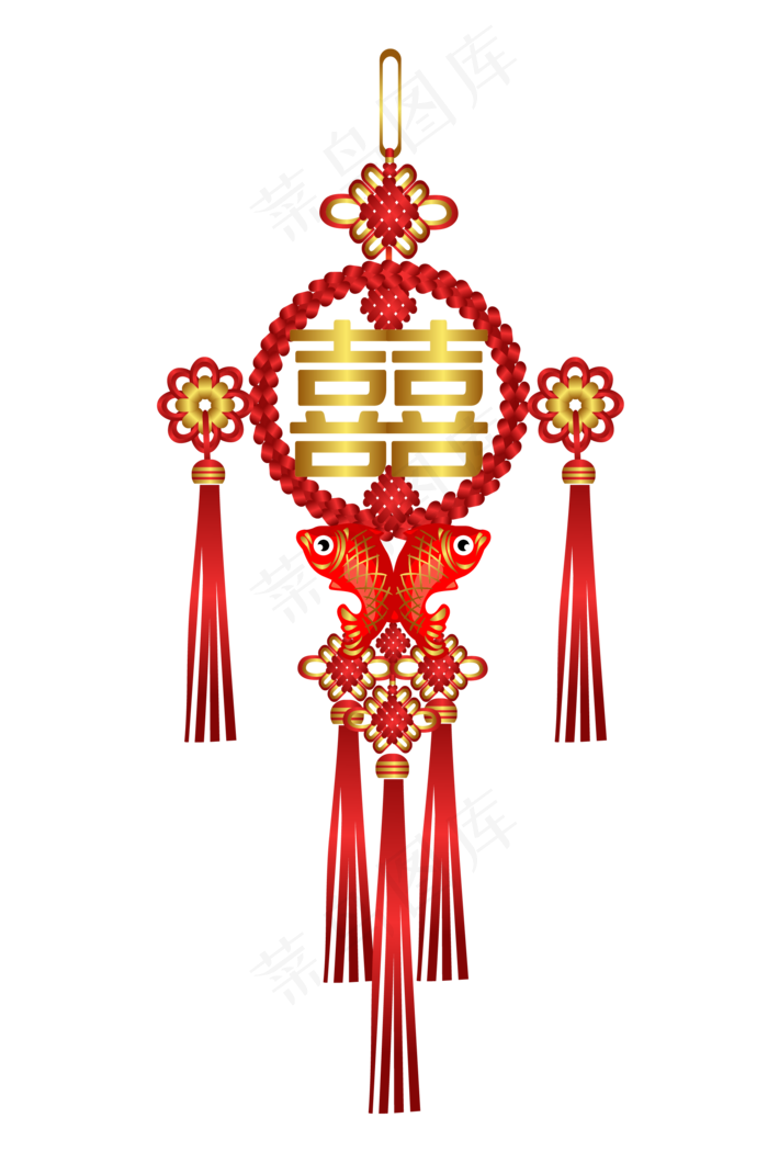 红色喜字中国结挂饰,免抠元素