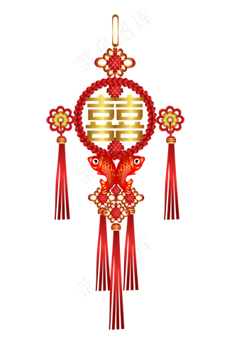 红色喜字中国结挂饰,免抠元素