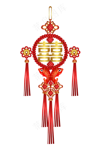 红色喜字中国结挂饰,免抠元素