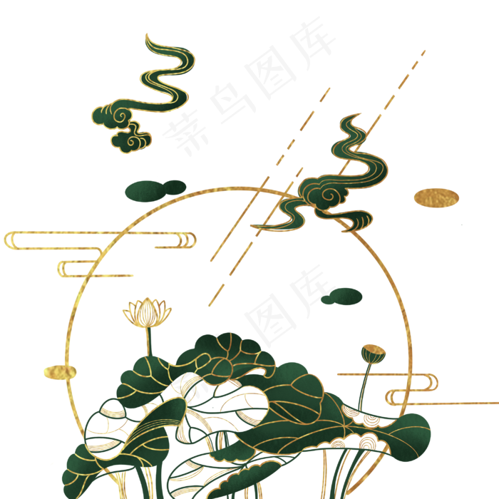 绿金中国风荷花