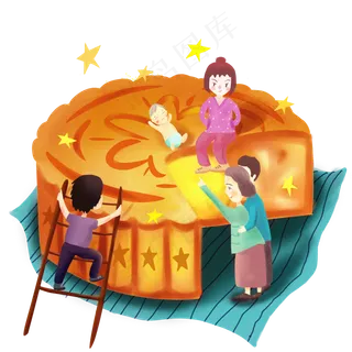 中秋月饼浪漫想象PNG图,免抠元素