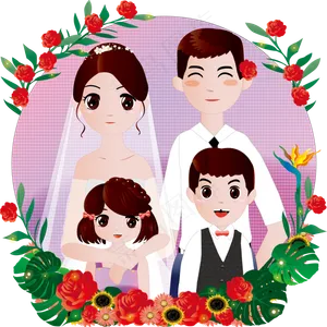 人物新郎新娘男孩女孩全家四口可