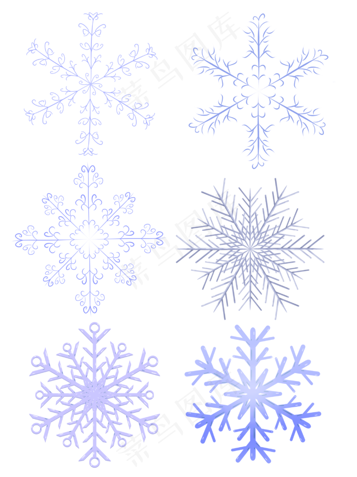 手绘小清新冬日蓝色雪花可商用png,免抠元素