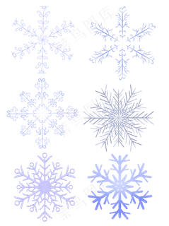 手绘小清新冬日蓝色雪花可商用png,免抠元素