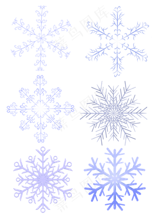 手绘小清新冬日蓝色雪花可商用png,免抠元素