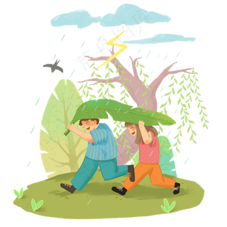 惊蛰春天24节气孩子们避雨,免抠元素