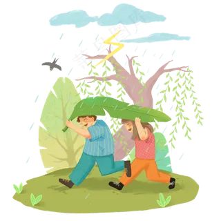 惊蛰春天24节气孩子们避雨,免抠元素