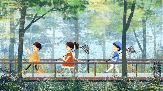 暑假小朋友一起出去玩耍小清新