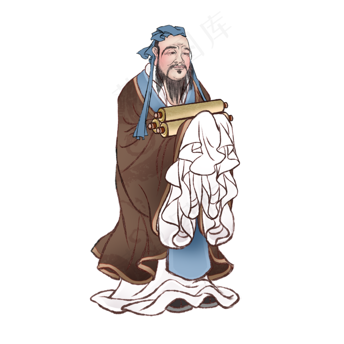 古风人物孔子持卷,免抠元素