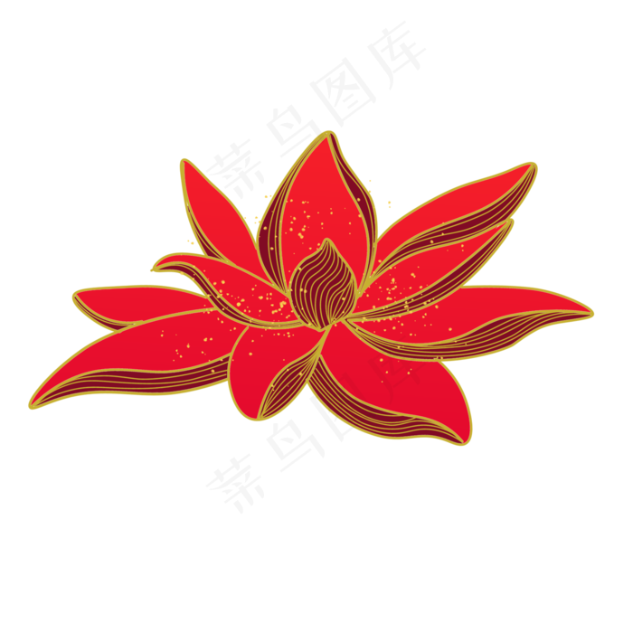 手绘中国风洒金莲花荷花可商用元