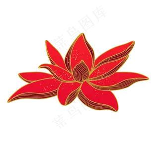 手绘中国风洒金莲花荷花可商用元