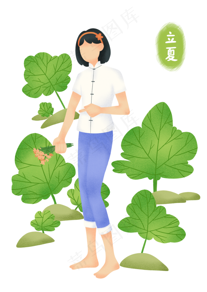 夏季游玩采花女孩