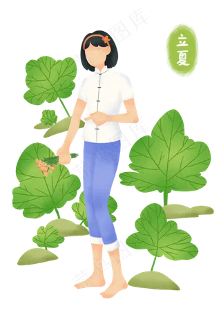 夏季游玩采花女孩