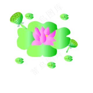 手绘卡通粉色荷花