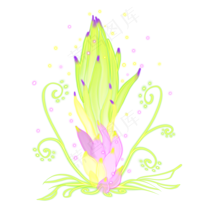 光感彩色荧光唯美霸王花,免抠元素(2000X2000(DPI:300))psd模版下载