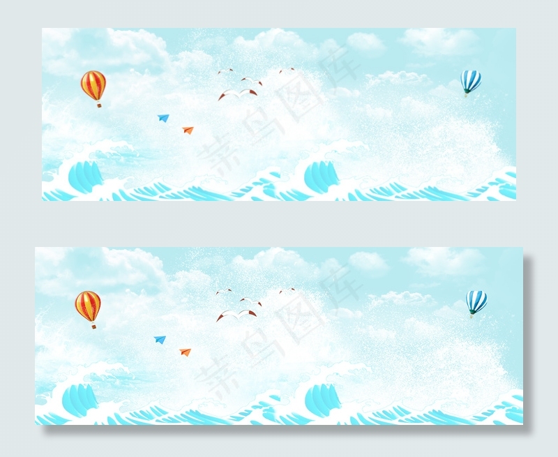 蓝色浪花夏季清凉背景