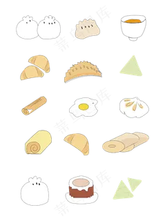 美食早茶包子饺子茶点可爱手绘新