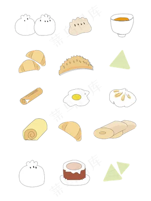 美食早茶包子饺子茶点可爱手绘新