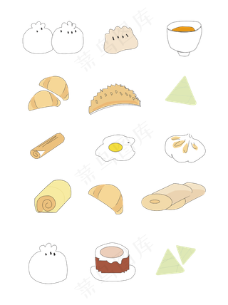 美食早茶包子饺子茶点可爱手绘新