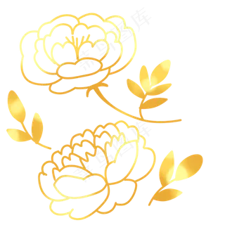 新春手绘浅金色烫金风格可爱牡丹,免抠元素