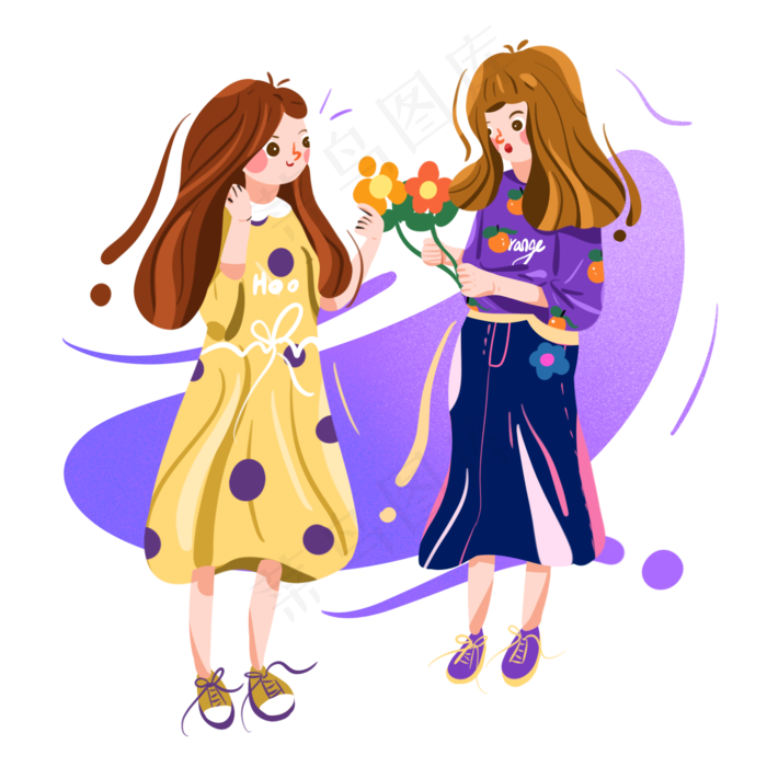 儿童节玩花的两个女孩(2000X2000(DPI:300))psd模版下载