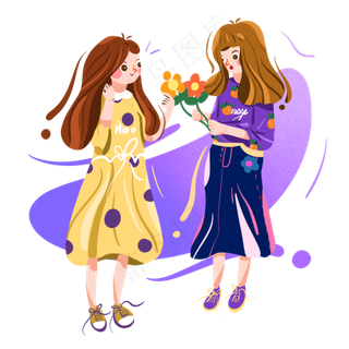 儿童节玩花的两个女孩