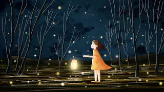 小暑夜晚萤火虫治愈系风景