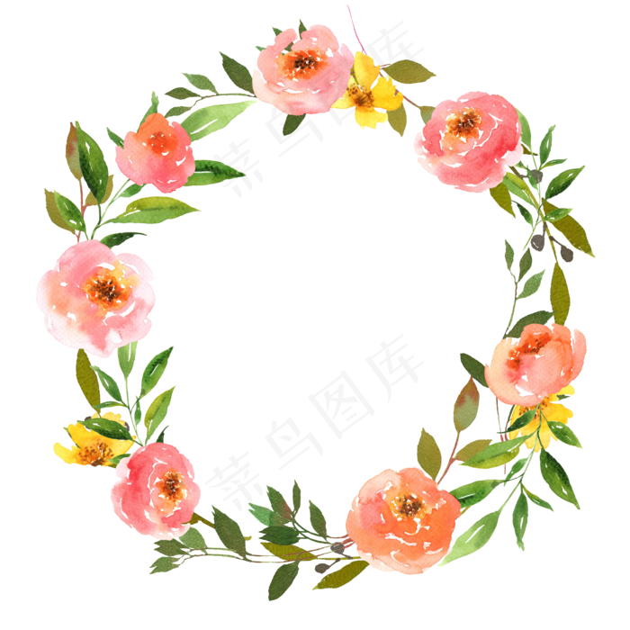 海棠花水彩花环png(2000X2000(DPI:300))psd模版下载