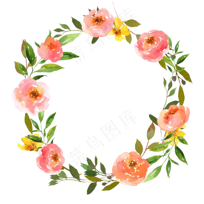 海棠花水彩花环png(2000X2000(DPI:300))psd模版下载