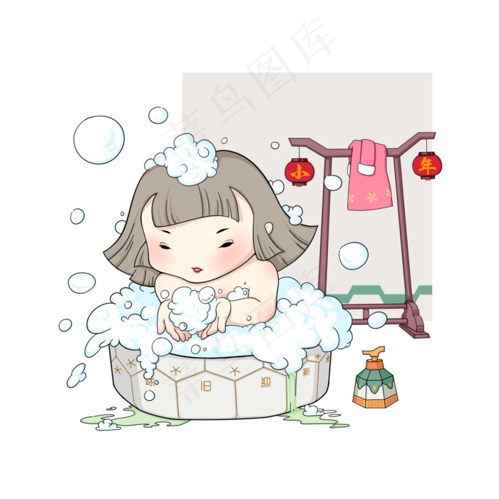 2019新年春节卡通女孩小年,免抠元素