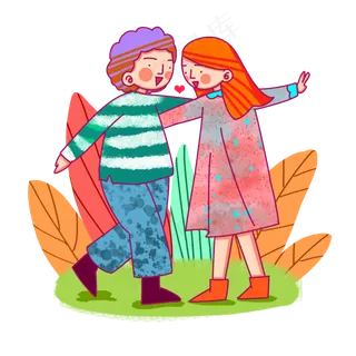 卡通风格情侣踏青出游