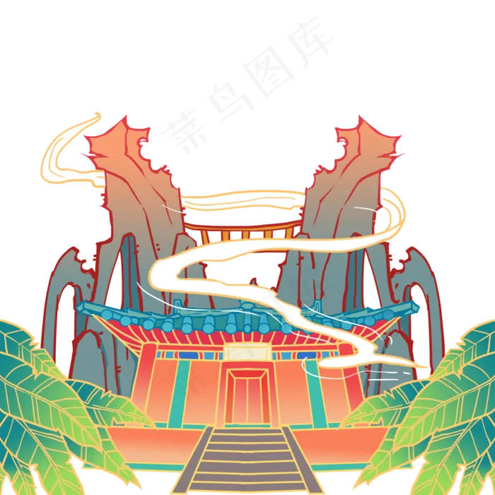 淡雅国画风建筑(2000X2000(DPI:300))psd模版下载