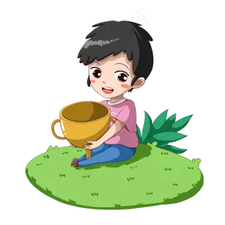 卡通拿奖杯男孩