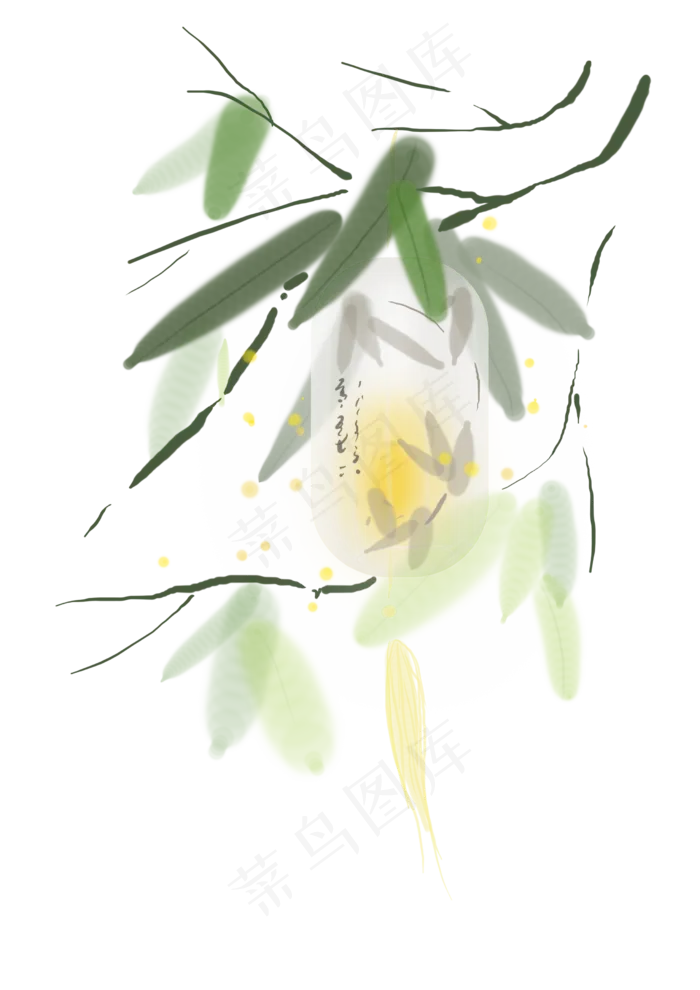 中元节竹叶下的灯笼,免抠元素(2480X3508(DPI:300))psd模版下载