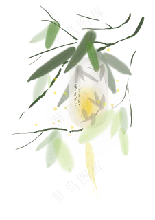 中元节竹叶下的灯笼,免抠元素