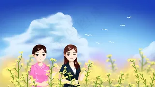 春季油菜花节赏花游玩油菜花里的女孩们