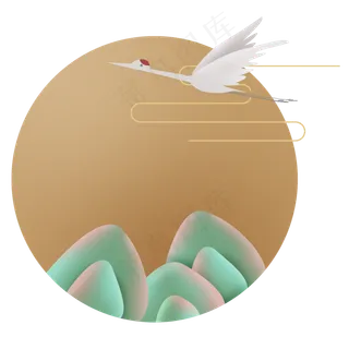 中国风仙鹤山峰文字框,免抠元素