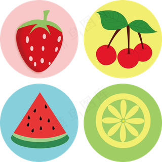 夏天水果樱桃西瓜柠檬草莓矢量图