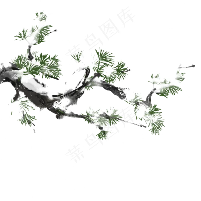 冬天植物水墨风松柏雪,免抠元素(2000X2000(DPI:300))psd模版下载