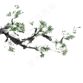 冬天植物水墨风松柏雪,免抠元素