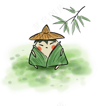 中国风水墨古风拟人粽子