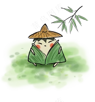 中国风水墨古风拟人粽子