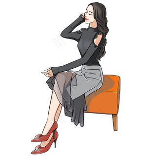 三八妇女节坐着的美女,免抠元素