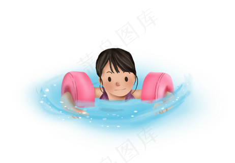 大暑手绘游泳的女孩