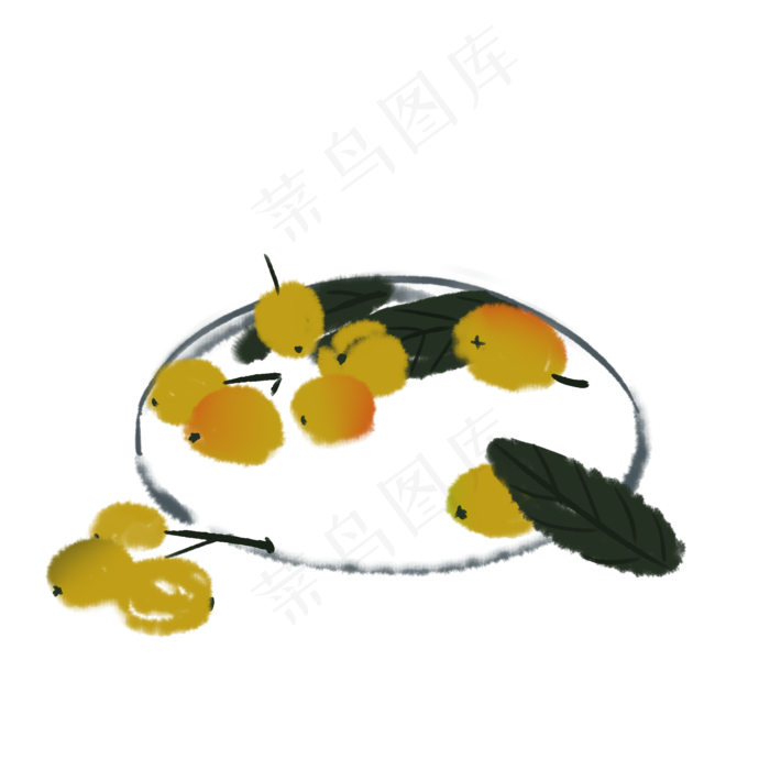 中国风水墨水果枇杷盘子国画